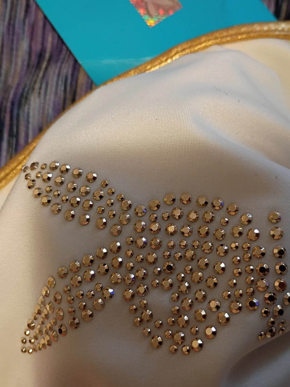 PLAYBOY White One-Piece Swimsuit with Gold Trim and Crystal Bunny